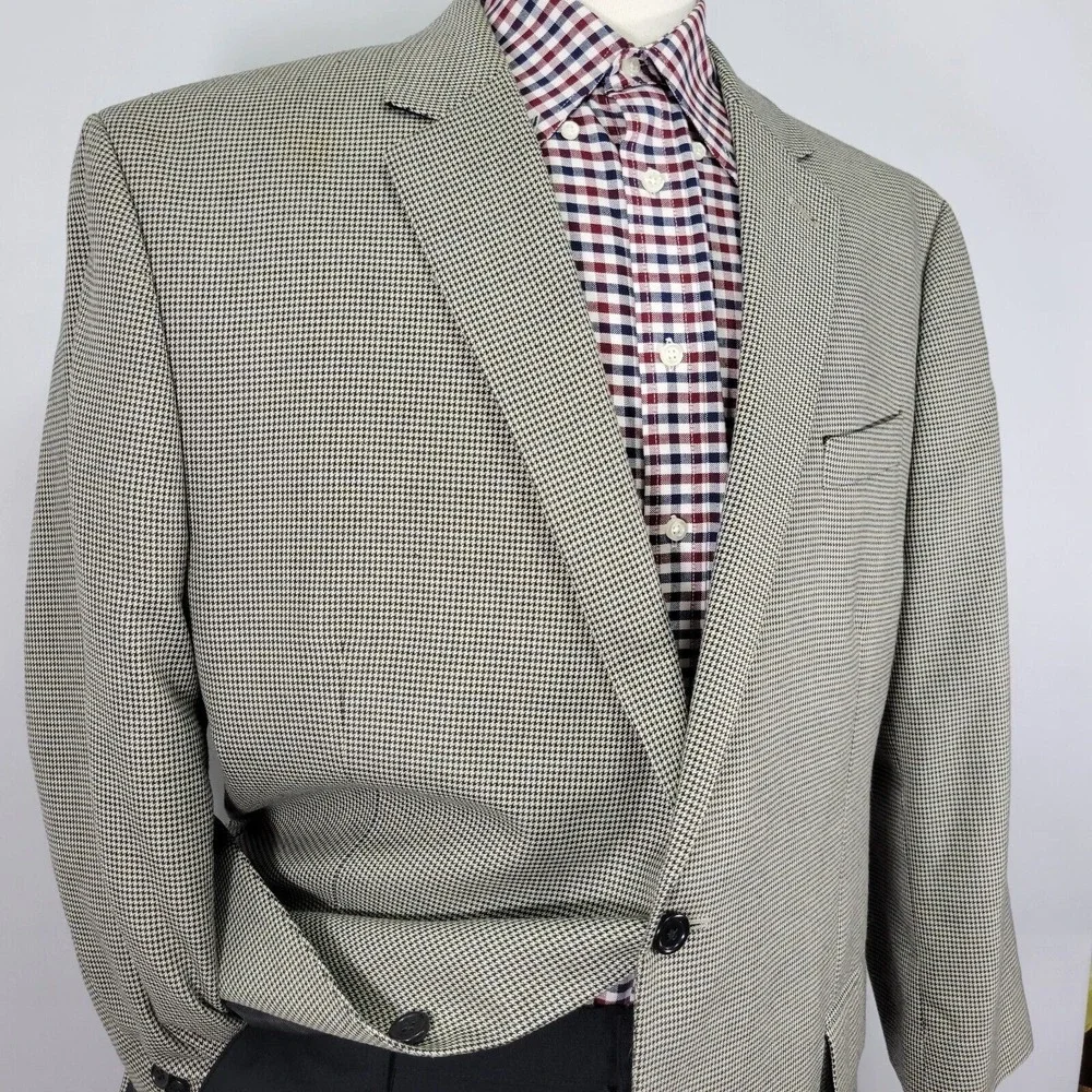 Michael Kors Men's Sport Coat Blazer Two Button Houndstooth Poly Blend‎ 48S